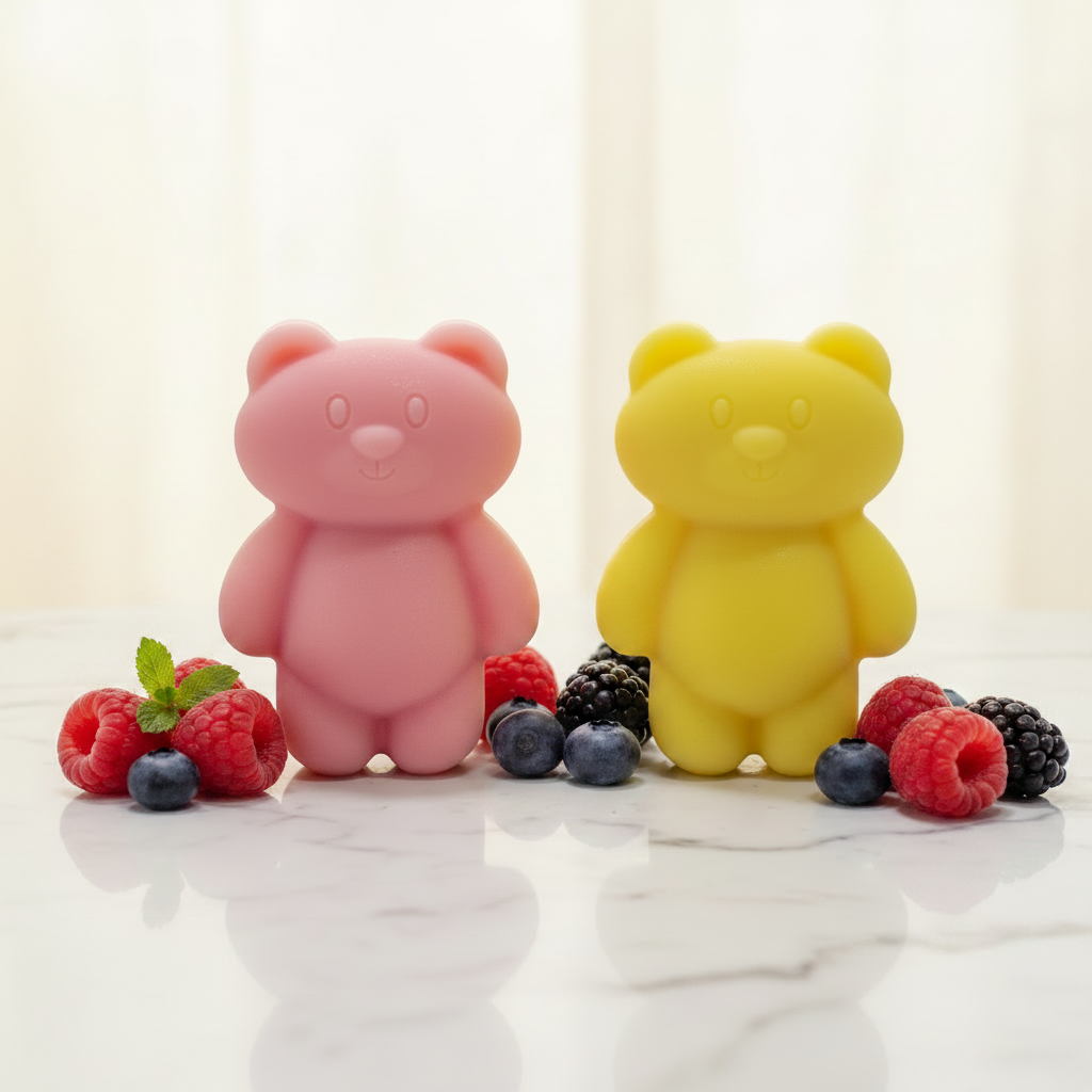Pink and Yellow Bears with Berries